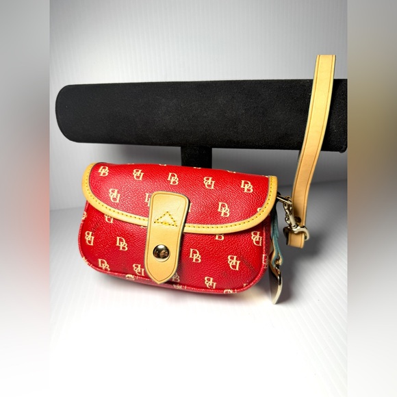 Dooney & Bourke Handbags - Dooney & Bourke Red and Tan Logo Wristlet